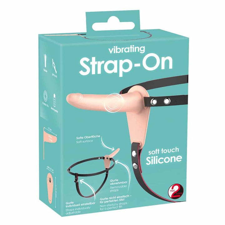 Vibratore Strap-On Realizzati in Silicone Medicale Senza Ftalati con Imbracatura Regolabile e 10 Vibrazioni Ideale per la Coppia